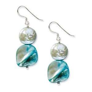   Blue Mother of Pearl & Freshwater Cultured Pearl Earrings Jewelry