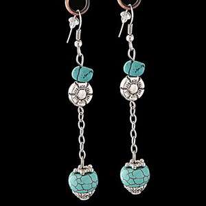 Tibet silver flower turquoise chain ball dangle earring  
