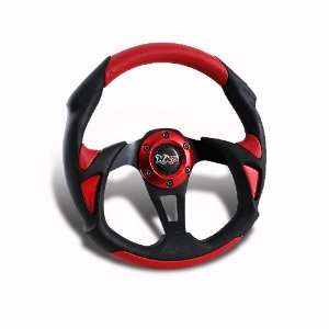   JDM Black with Stitched Red PVC Leather Steering Wheel Automotive