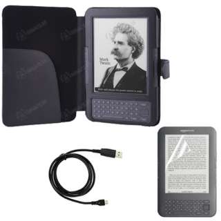 for  Kindle 3 Keyboard   Folio Carry Case Cover+USB Cable+Screen 