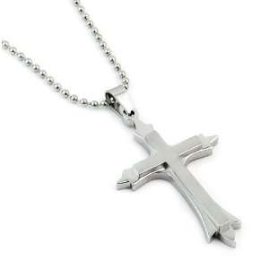  57mm Stainless Steel Two layer Cross Pendant with 24 Inch 