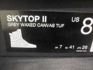 Supra Skytop II Grey Waxed Canvas Tuf 6 13 NIB $190  