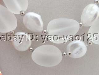 Stunning White Coin Pearl&Frosted Crystal Necklace  