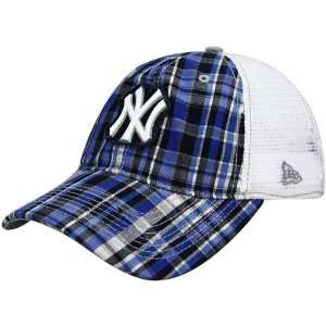   New York Yankees White Plaid Trucker Adjustable Hat