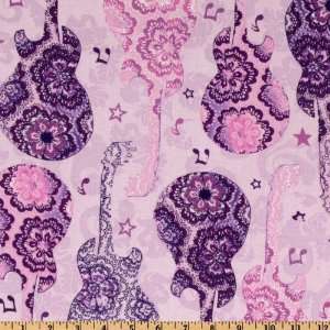  44 Wide Timeless Treasures Guitars Purple/Lilac Fabric 