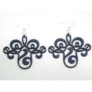    Evening Blue Vintage Filigree Wooden Earrings GTJ Jewelry