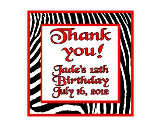 Zebra Red Orange Yellow Personalized Birthday Party Thank You Magnet 