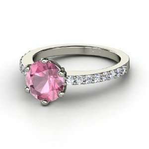  Majesty Ring, Round Pink Tourmaline 14K White Gold Ring 