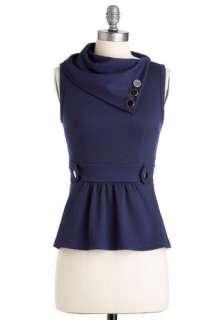 Coach Tour Top in Navy   Mid length, Blue, Solid, Buttons, Sleeveless 