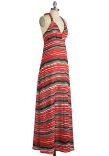   Stripes, Maxi, Halter, Multi, Cutout, Casual, Summer, Long, Red, Print