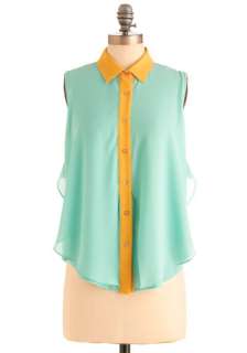 In Summery Top   Mid length, Blue, Yellow, Color Block, Buttons 