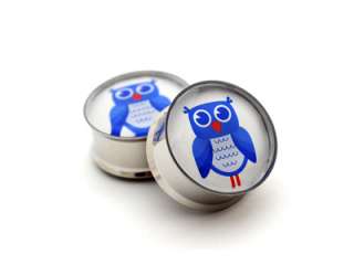 Pair of Blue Owl Plugs gauges Choose Size new  