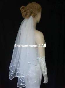 2T White Wedding Bridal Elbow Veil Swarovski Crystal 22  