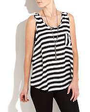 Black Pattern (Black) Cameo Rose Black and White Stripe Zip Vest 
