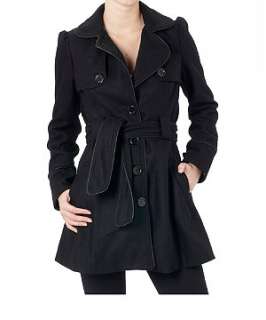 Black (Black) Melton Trench Coat  183666301  New Look