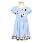   Light Blue Dress Size 4T Girl Short Sleeve Lettuce Edge Bow Stripe