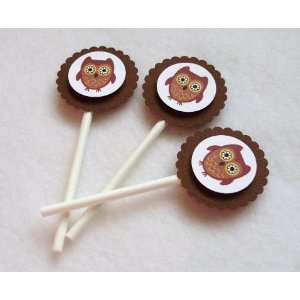  Brown Owl Retro Inspired Cupcake Toppers   (Qty 12 