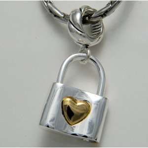  Lock with GP Heart Sterling Silver Dangle Charm 