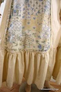 VTG cream blue bib muslin lace prairie dress S  