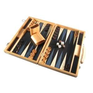  15 Blue and Beech Wood Attache Backgammon Set Toys 