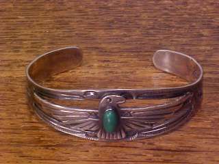 1930 NAVAJO NATIVE AMERICAN INDIAN SILVER & TURQUOISE BRACELET MARKED 