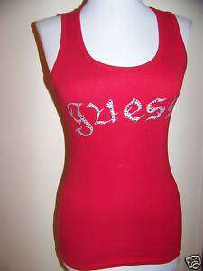 NWT GUESS RED SILVER LOGO STUD TANK TOP S, M, L  