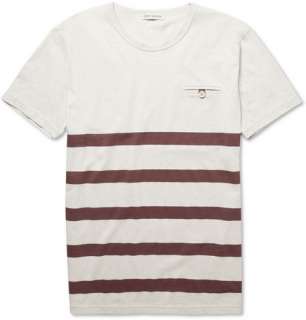    Clothing  T shirts  Crew necks  Striped Cotton T Shirt