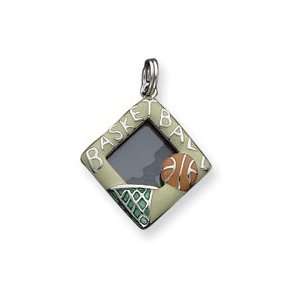   Silver Enameled Basketball Picture Frame Charm QC5127 Jewelry