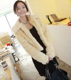 Plush Fuzzy Jacket Charming Korean Style Womens Coat Beige Faux Fur 