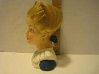 Vintage Rare Caffco Lady Head Vase E 3142 Hair Bow & Pony Tail 