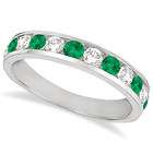 20ct Channel Set Real Emerald Gemstone & Diamond Ring Band 14k White 