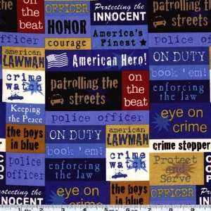  45 Wide Americas Heroes Police Slogans Blue Fabric By 
