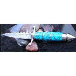  Damascus and Turquoise Handcrafted Knife 