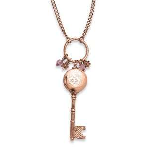   tone Pink Crystal Charms Key Locket 21in Necklace/Mixed Metal Jewelry
