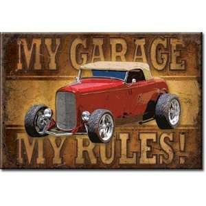 2x3) My Garage My Rules Hotrod Distressed Retro Vintage Refrigerator 