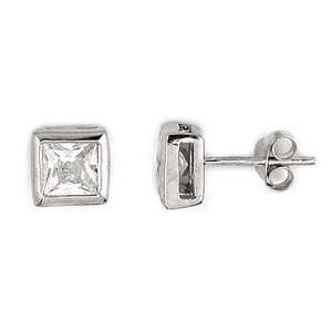    Square Cubic Zirconia Cz Sterling Silver Earrings Rhodium Jewelry