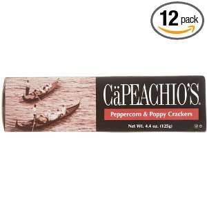 Capeachios Peppercorn & Poppy Cracker, 4.4 Ounce Boxes (Pack of 12 