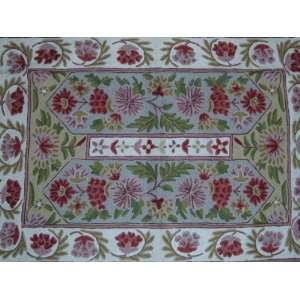  Crewel Rug Floral Vine Alley Multi Chain Stitched Wool Rug 