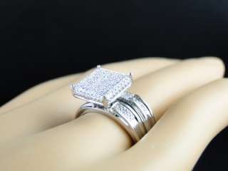   WHITE GOLD PAVE SETTING DIAMOND BRIDAL ENGAGEMENT RING TRIO SET  
