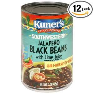 Kuners Black Beans Jalapeno, 15 ounces can (Pack of 12)  