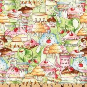  44 Wide Tea & Sweets Goodies Lime Fabric By The Yard 