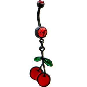  Black Pvd Red Retro Cherry Belly Ring Jewelry