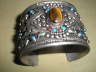 Antique Tibetan Silver Gemstone Bangle Christmas Gift  