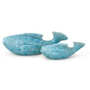   Foreside Ceramic Fish Sculpture, Turquoise, Set of 2