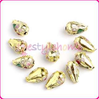 10 Golden Cloisonne Enamel Teardrop Drop Spacer Beads  