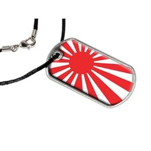 Japan Flag Rising Sun   Military Dog Tag Black Satin Cord Necklace