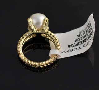 David Yurman 18k Yellow Gold Cable Pearl Wrap Pave Ring  