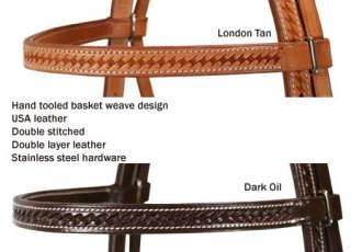 Basket Weave Tooled Headstall USA Leather Dark Oil Full  