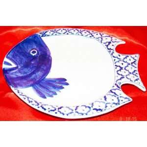 Blue & White Serving Dish Fish 9 x 11 