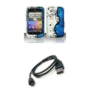 HTC Wildfire S (T Mobile) Premium Combo Pack   Black Vines on Blue and 